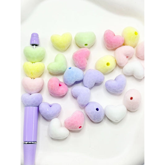 Cute Flocked Heart Acrylic Beads, Random Mix, 14*18MM