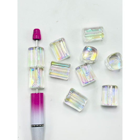 Adorable DIY Shiny Clear AB Color Irregular Cylinder Shape Base Acrylic Beads, 19MM