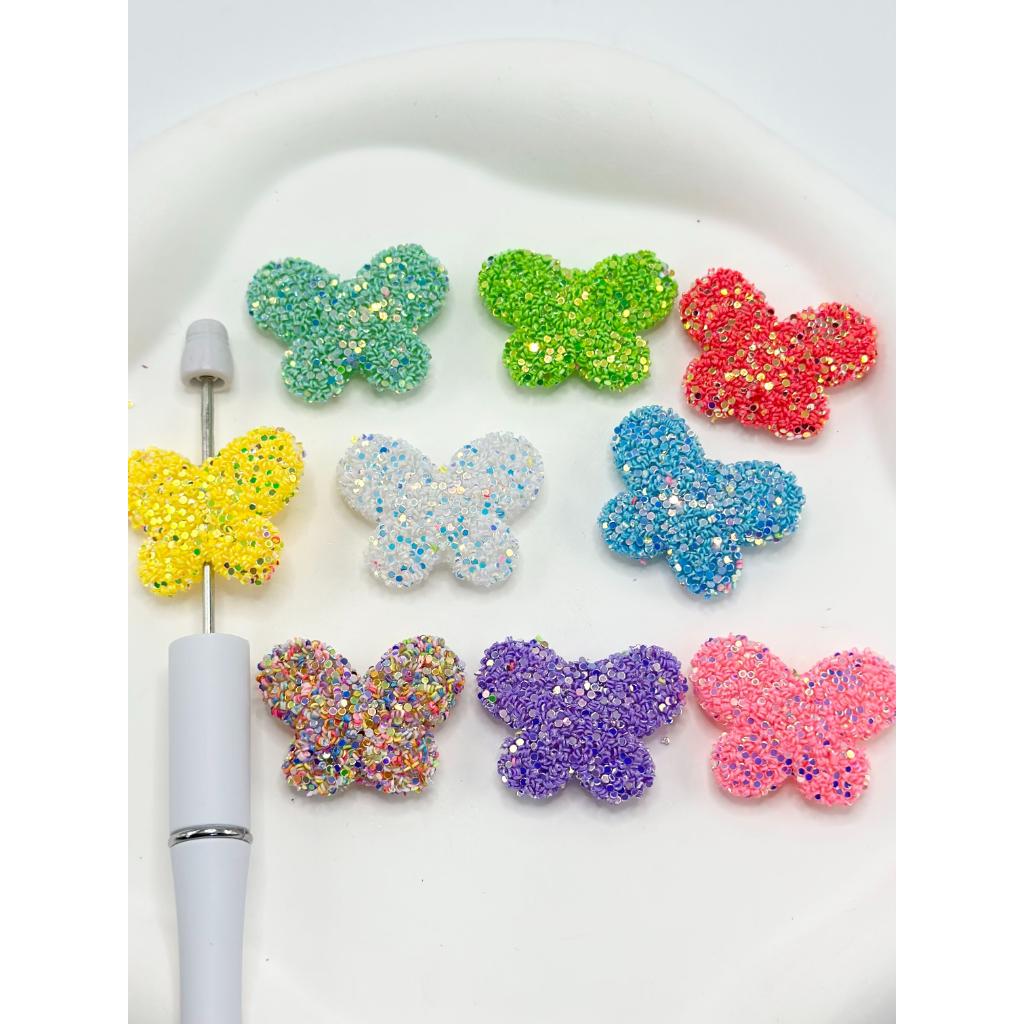 Butterfly Shape Acrylic Sugar Beads in Sparkling Solid Color Flakes, 24MM by 30MM, Random Mix