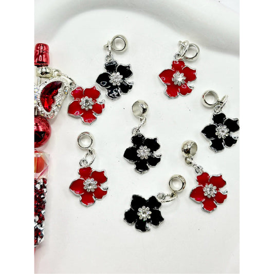 Alloy Charm Chain with Five-Petal Flower and Clear Rhinestone for Pen, Random Mix, Around 38MM