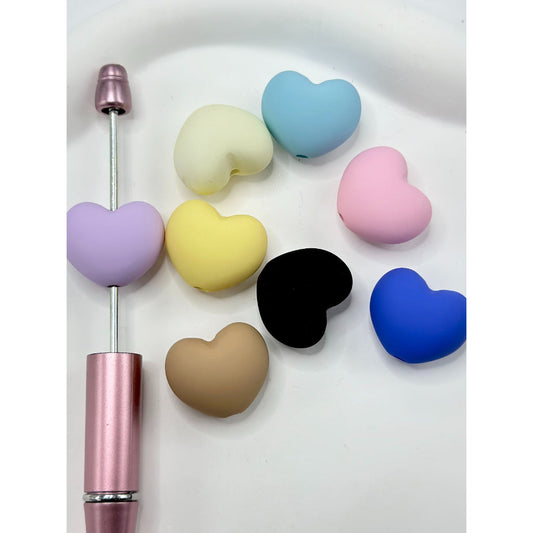 Cute Solid Color Heart Shape Acrylic Beads with Rubber Coating, Random Mix, 19MM by 23MM