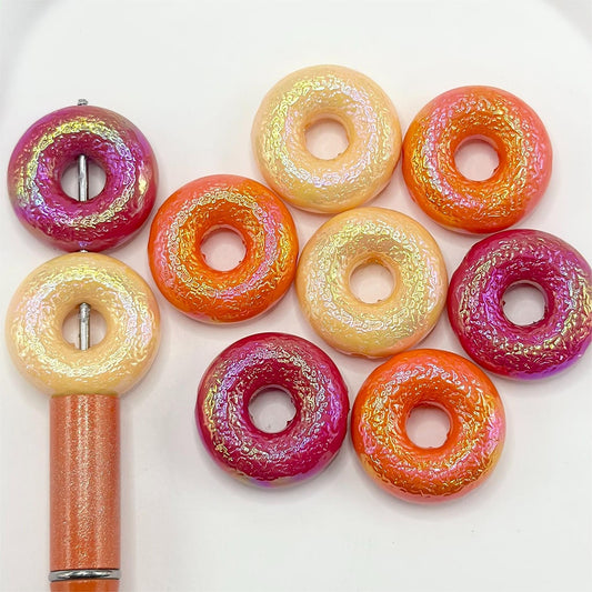 Round Printed Four Different Colors Patterns Stripes Silicone Beads 15mm, Number Z-42