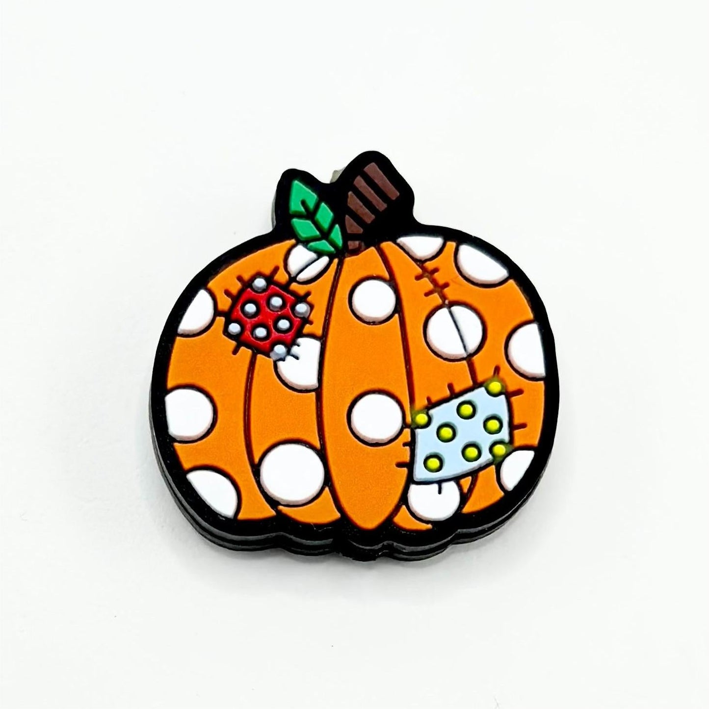 White Dots and Patches with A Big Pumpkin Silicone Focal Beads