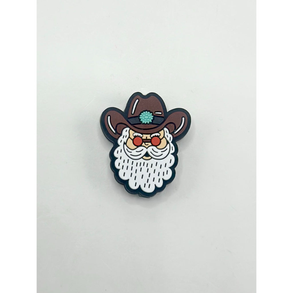Old Man Character with White Beard Red Glasses Brown Texas Football Hat Silicone Focal Beads