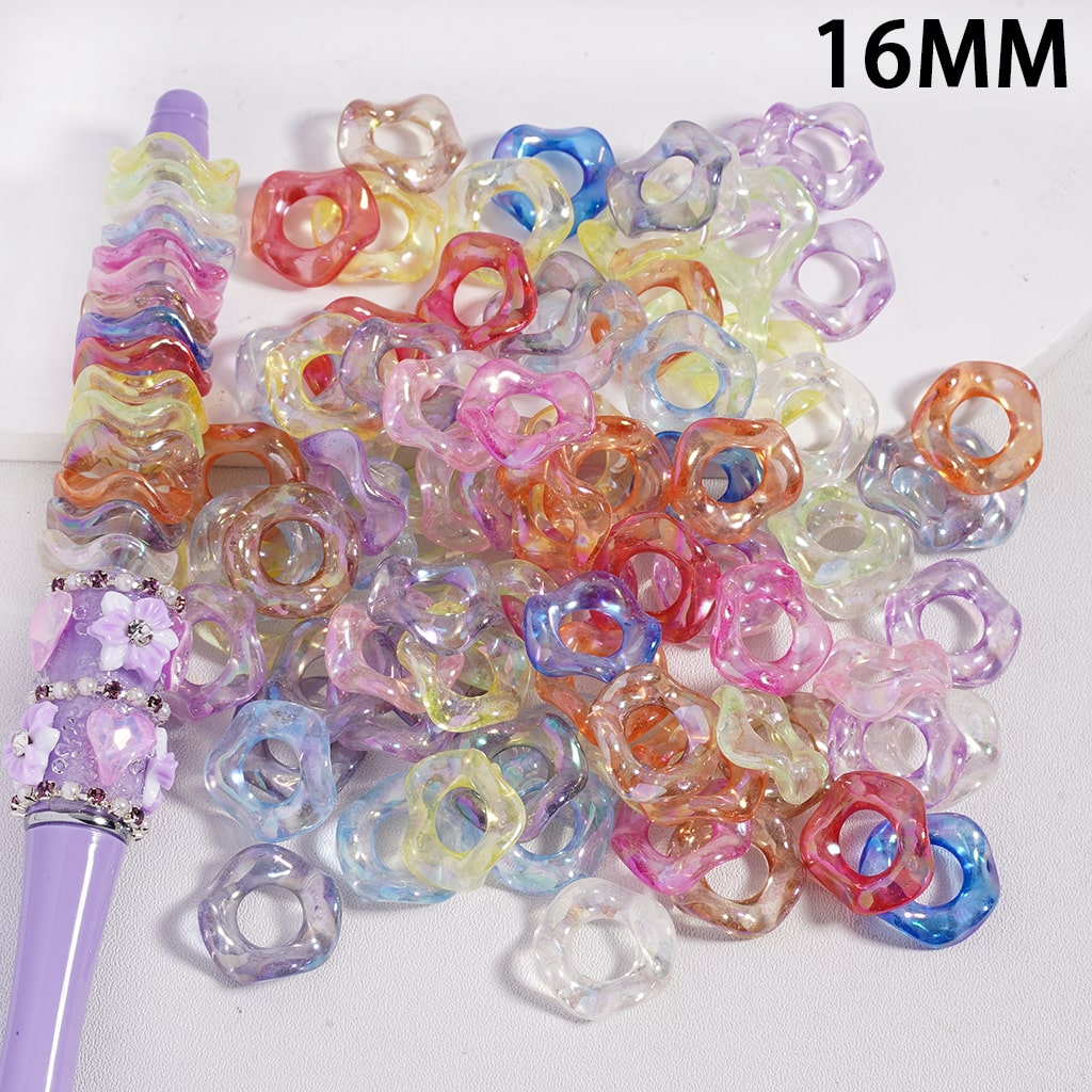 UV Coating Transparent Wavy Shape Spacer Large Hole Multi-Color Acrylic Beads 16MM Random Mix