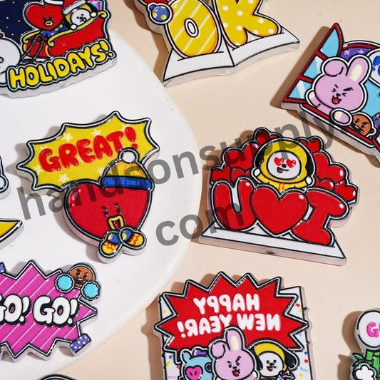 Festive K-Pop Idol Portraits with with Happy Festival Text Acrylic Beads, Random Mix