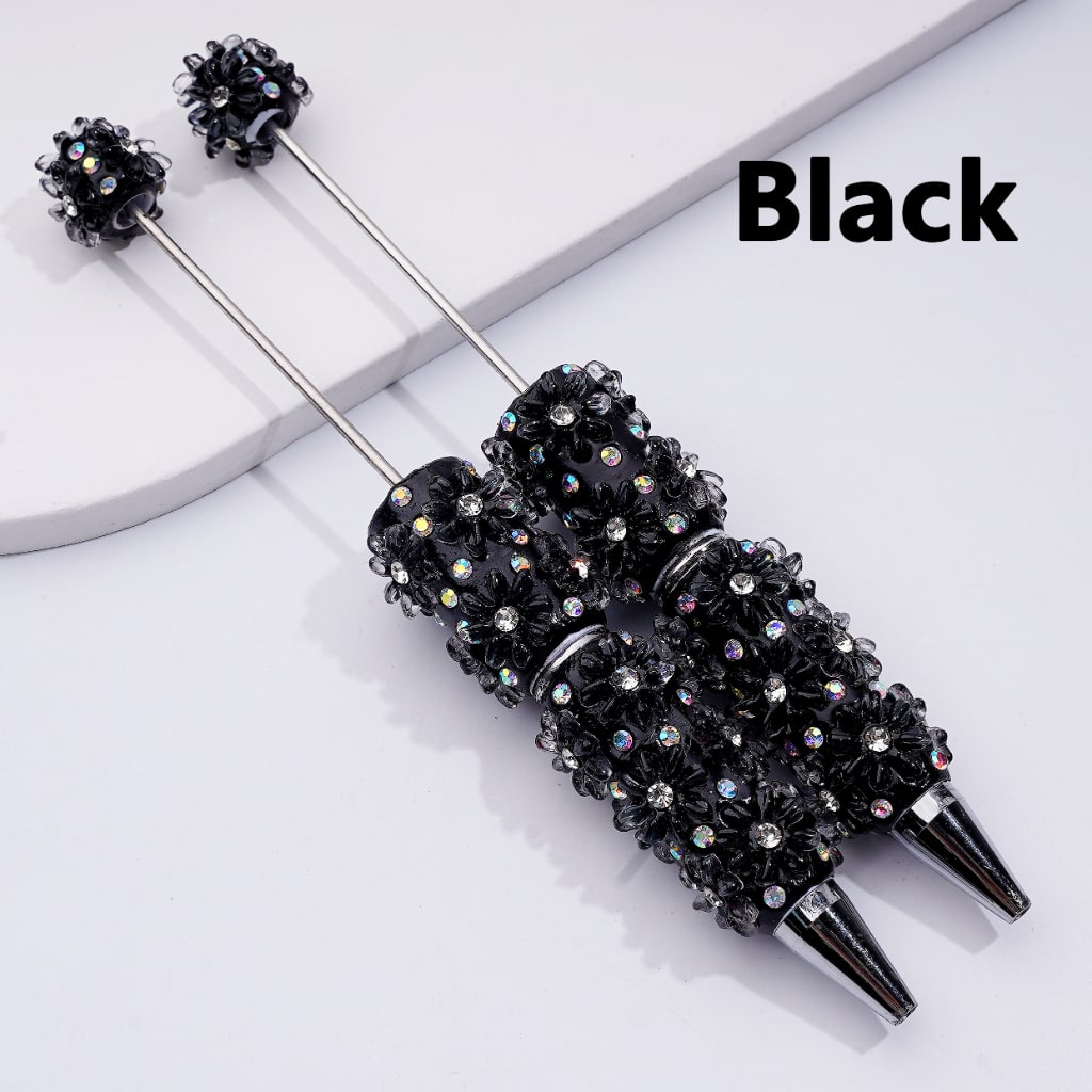 Vibrant Beadable Clay Pens with Mini AB Rhinestone Flowers – Clear Sparkle Accent