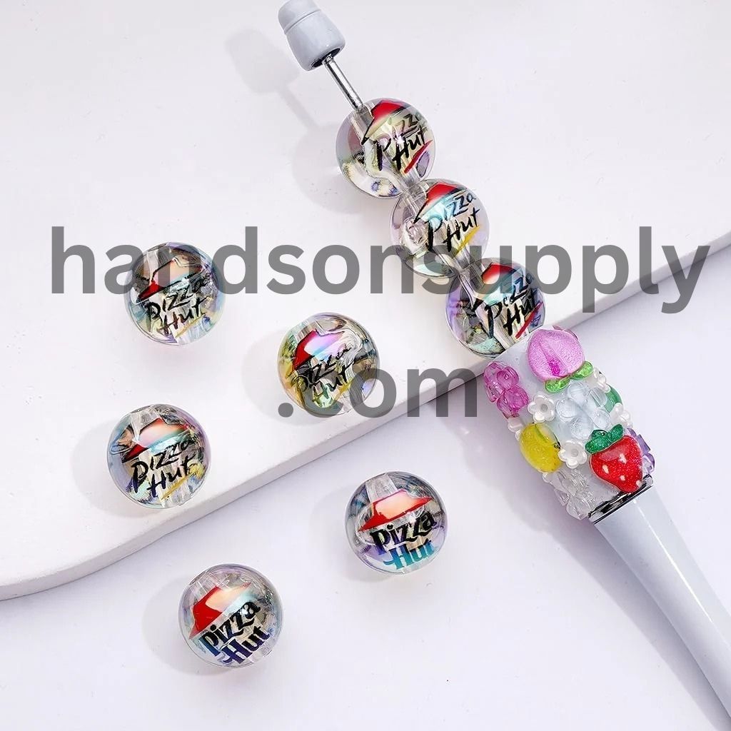 Clear Pizzahu Round UV Coating Acrylic Beads, 16MM, Random Mix