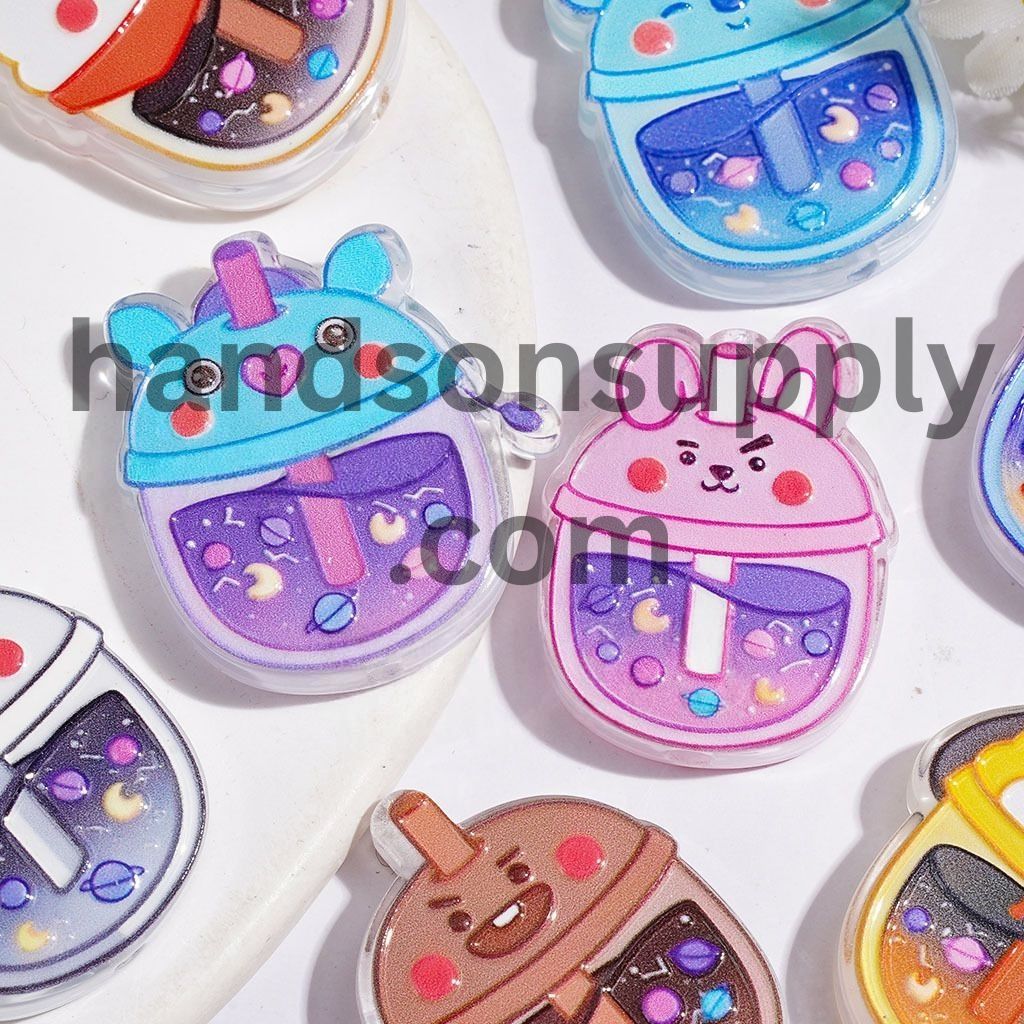 Playful Korean Boy Group Milk Tea Cup Space Style Acrylic Beads, 30MM, Random Mix