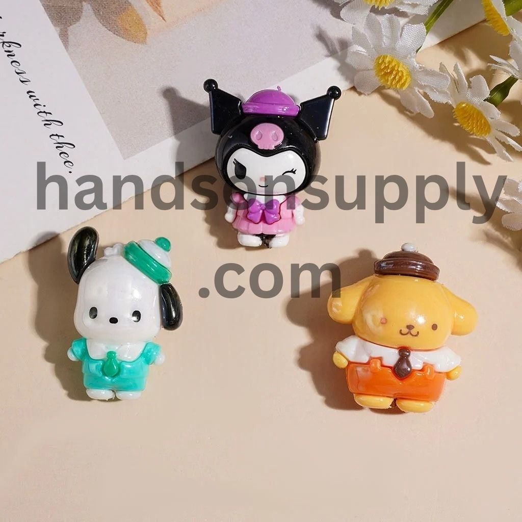 Cute Uniform-Wearing Dog, Cat & Girl Character Soft PVC Rubber Beads, Random Mix