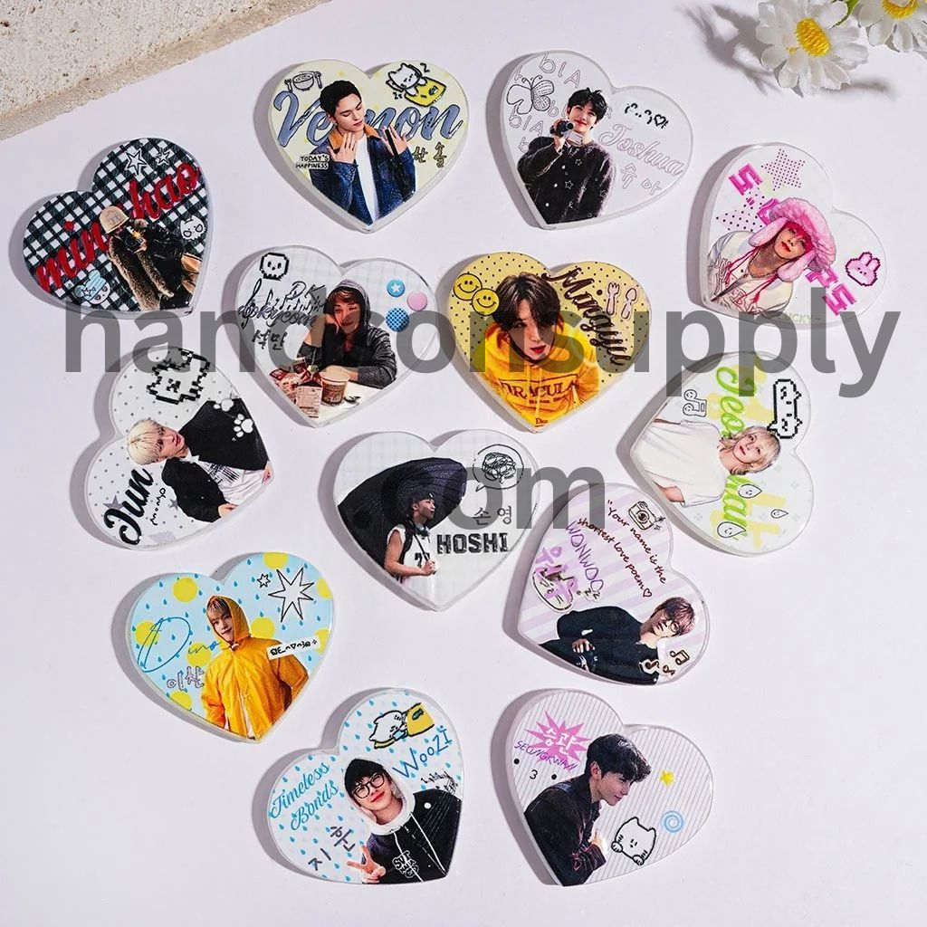 Cute Korean Boy Group Portrait Flat Heart-Shaped Acrylic Beads, 40*34MM, Random Mix