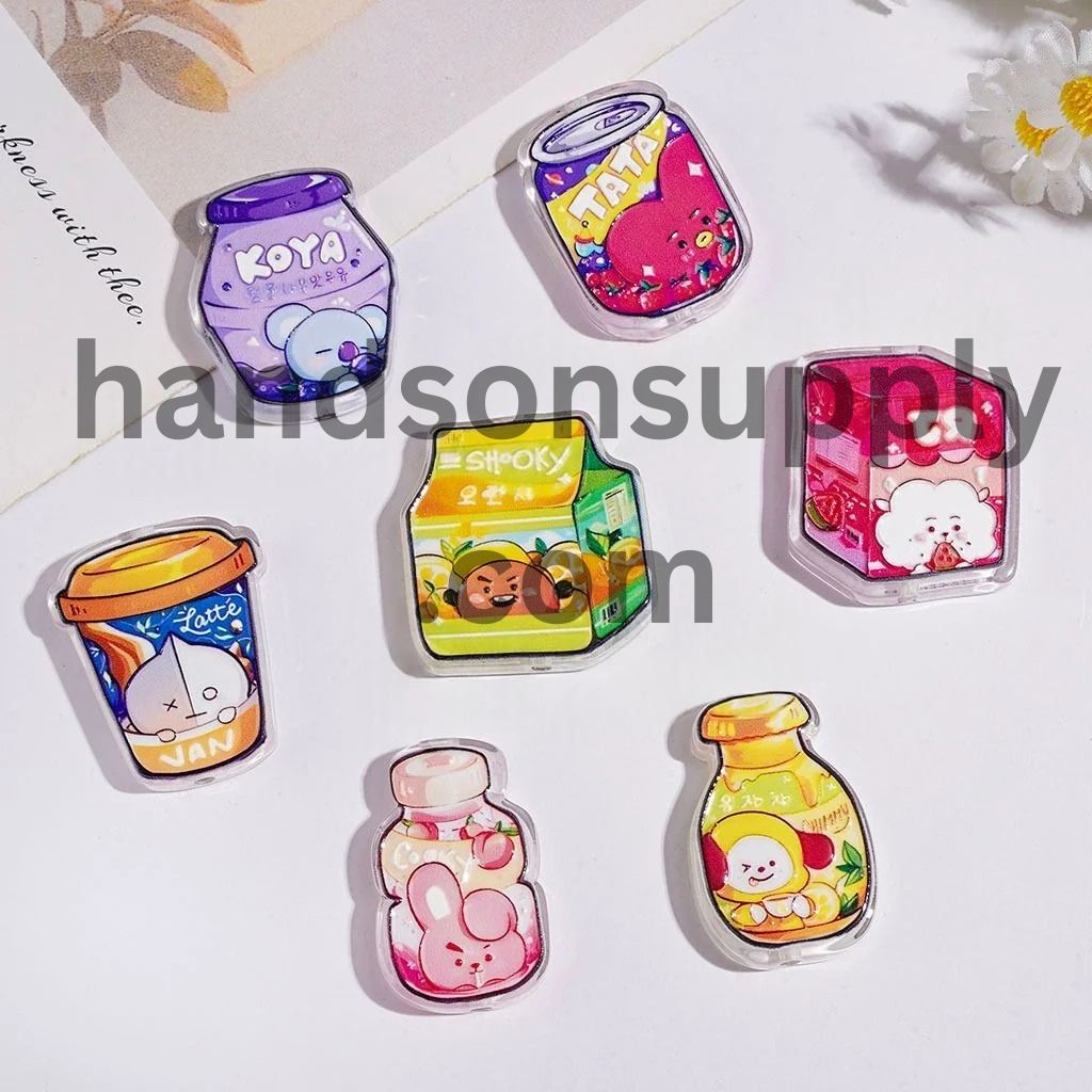 Playful Korean Boy Group Drinking Bottle Character Acrylic Beads, Random Mix