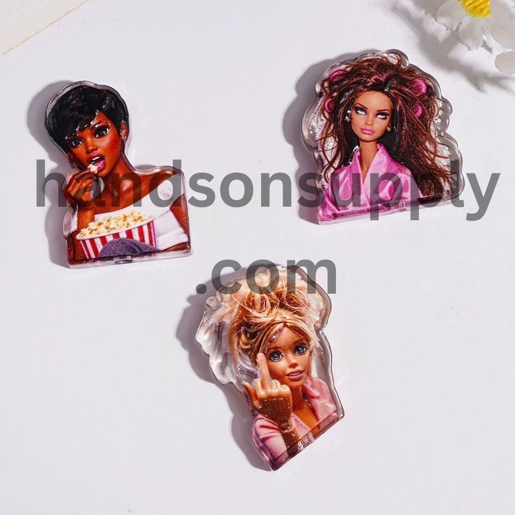 Adorable Fashion Doll Characters with Unique Styles & Expressive Faces, Semi-Clear Acrylic Beads, Multicolor Random Mix