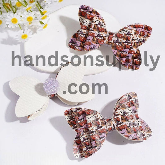 Funky Sports Car Character Fabric Bowtie with Sparkling AB Rhinestone & Clear Ball Chains, Halloween Theme, Acrylic Sugar Beads, 56*91MM