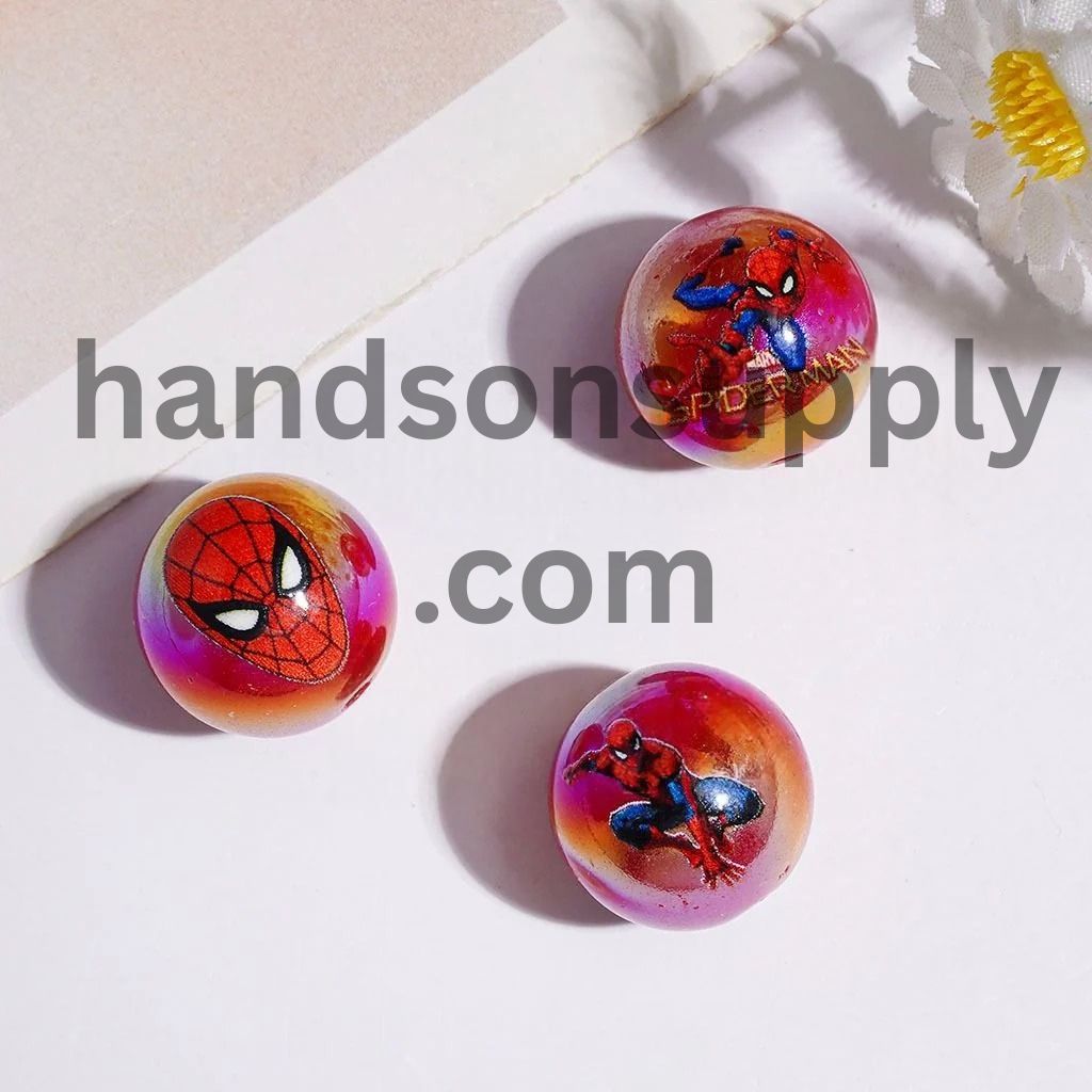 UV-Coated Dynamic Spider Hero Red Series Printed Round Acrylic Beads for Bracelets, 16MM, Random Mix