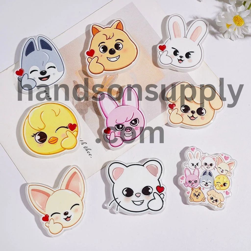 Charming Animal Characters with Heart-Hand Poses, Wolf, Rabbit, Chick & More Acrylic Beads, Random Mix