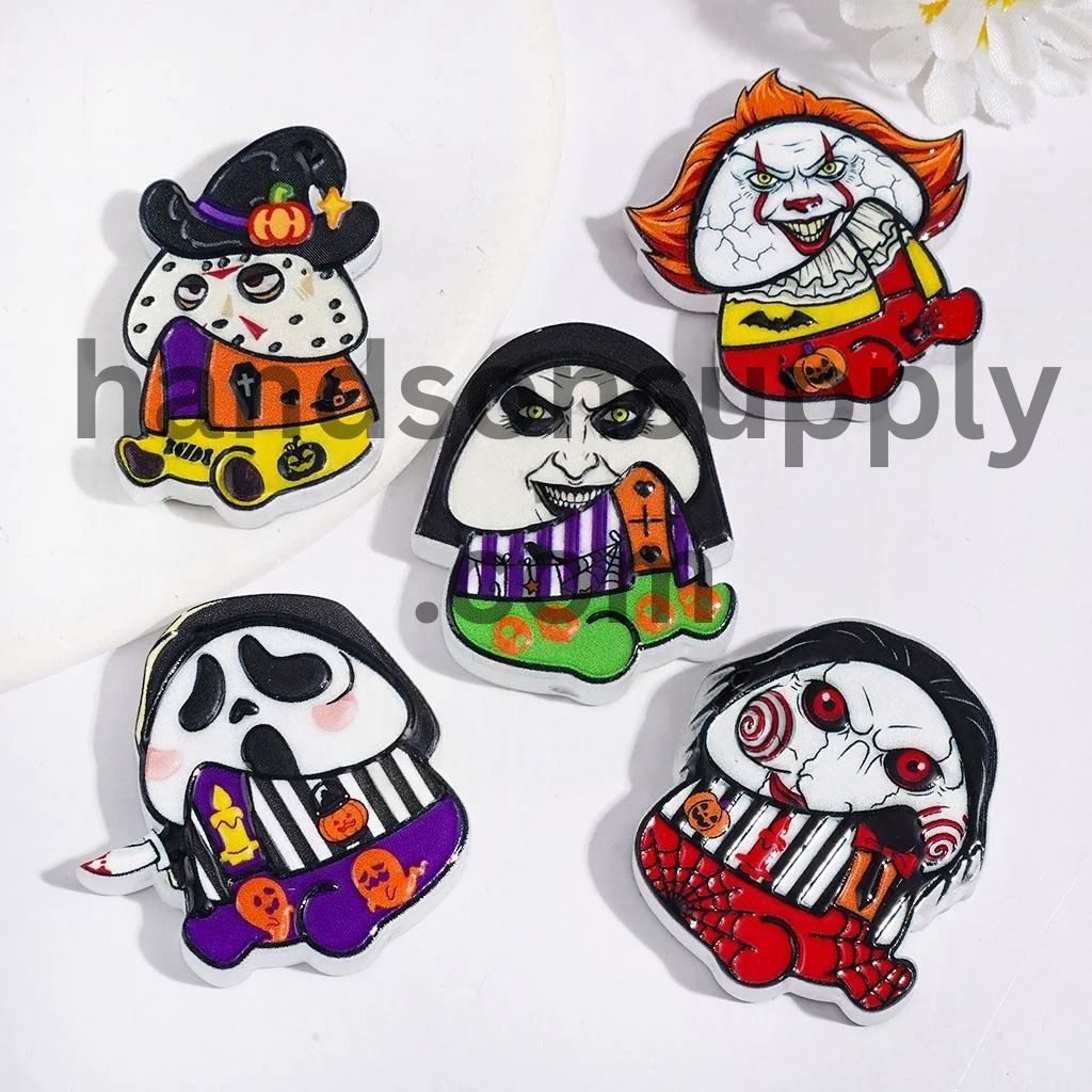 Spooky Halloween Ghost & Horror Murder Character Acrylic Beads, Man-Themed Series, Random Mix 