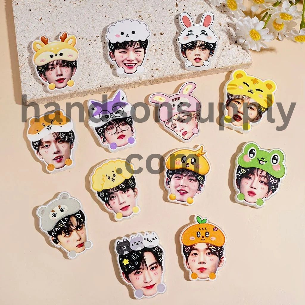 Adorable Korean Boy Group Character Faces with Cute Animal Hats Acrylic Beads, Random Mix
