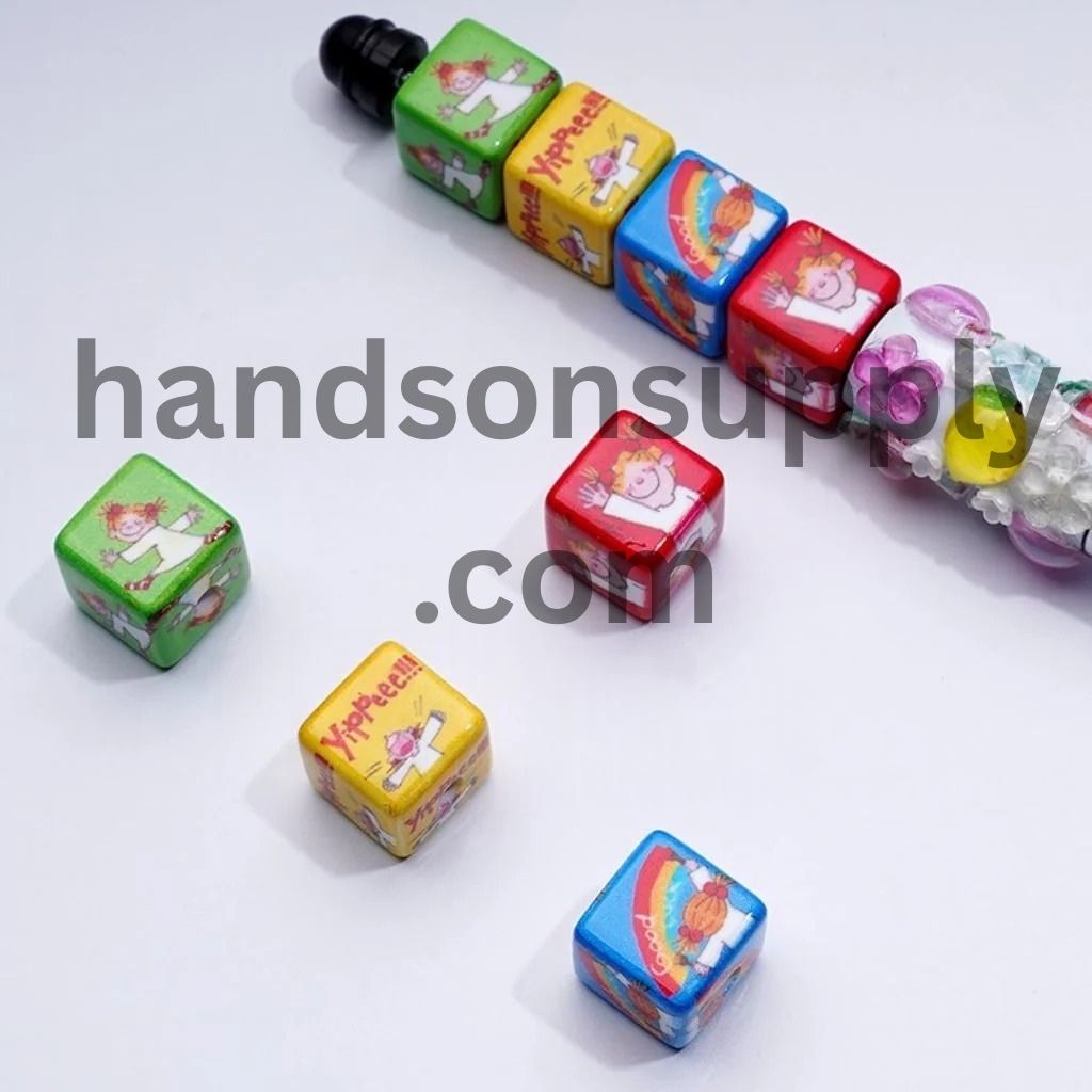 Colorful Cute Girl Yippee Square Cube Acrylic Beads, 14MM, Random Mix