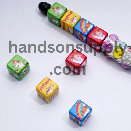 Colorful Cute Girl Yippee Square Cube Acrylic Beads, 14MM, Random Mix