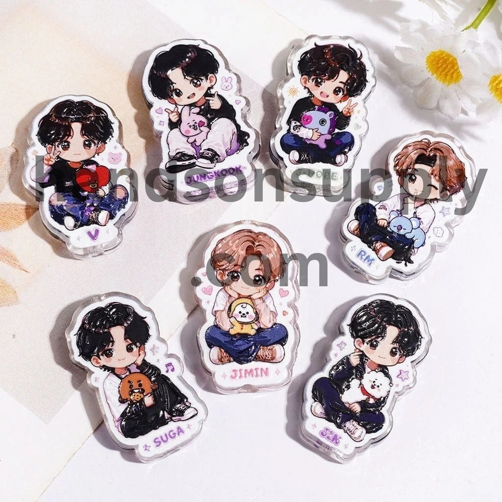Cute Cookies and Korea Boy Group Black Purple Style Acrylic Beads, Semi-Clear, Random Mix