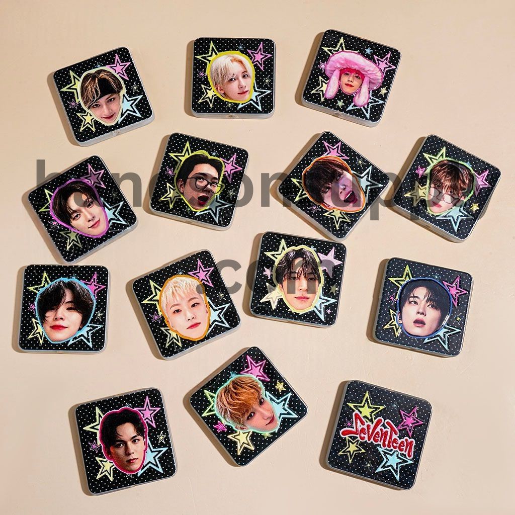 K-Pop Boy Group Portrait Acrylic Beads with Stars, 35mm, Flat Square Shape, Random Mix