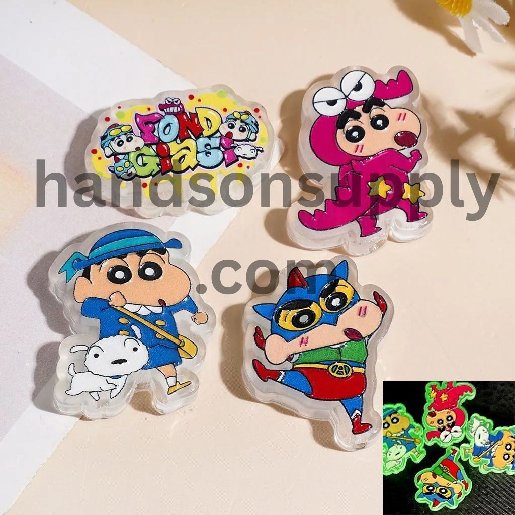 Luminous Whimsical Japanese Anime Funny Boy Character Acrylic Beads, Random Mix