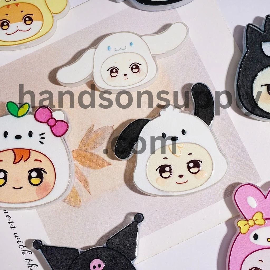 Charming Cartoon Face Portraits with Cute Animal Hats Acrylic Beads, Random Mix