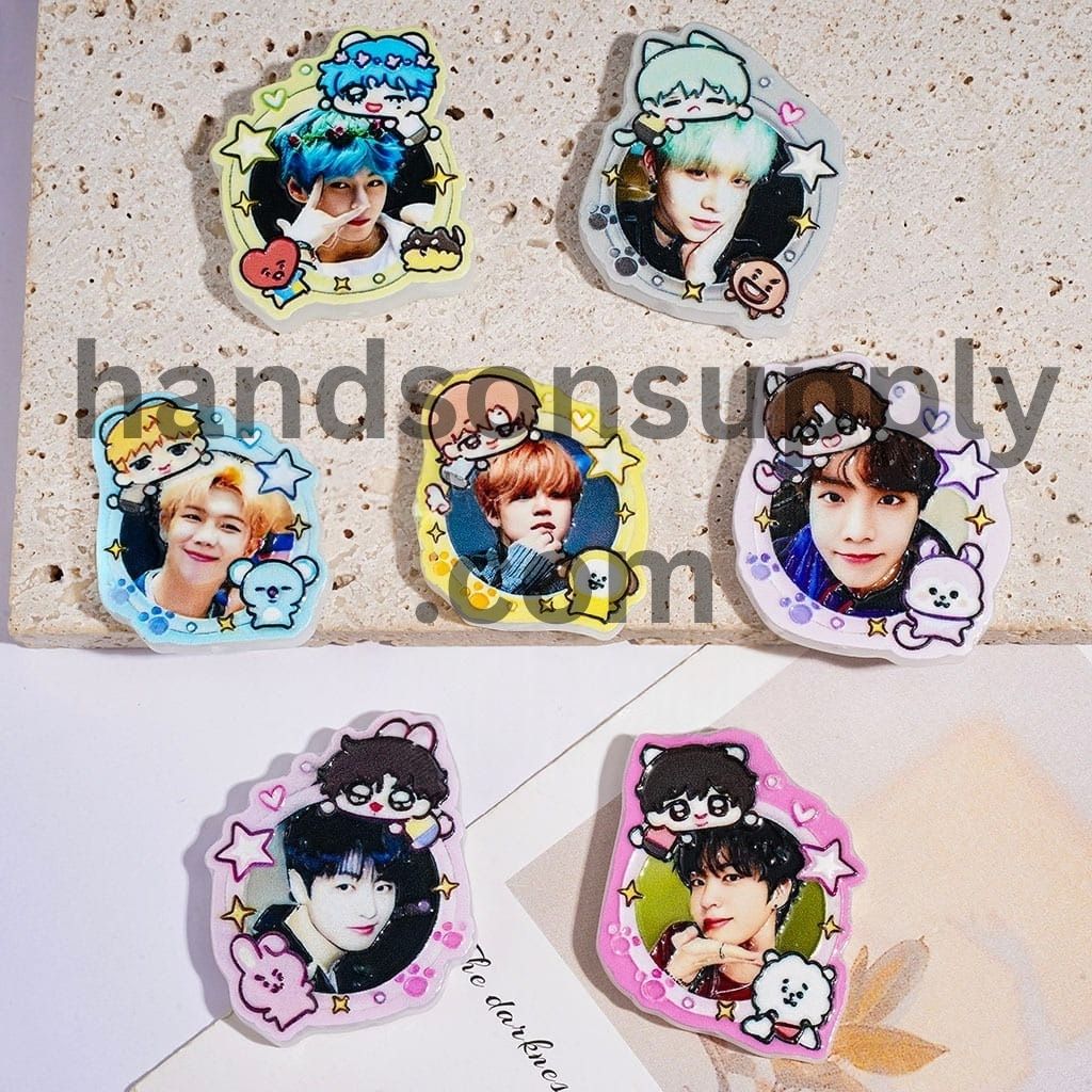 Korea Boy Group Image Series with Cartoon Character Acrylic Beads , Semi-Clear, Random Mix