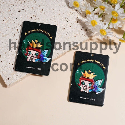 Adorable Crowned Mermaid Baby Girl Doll Character Flat Rectangle Shape Acrylic Pendants, 58*39MM