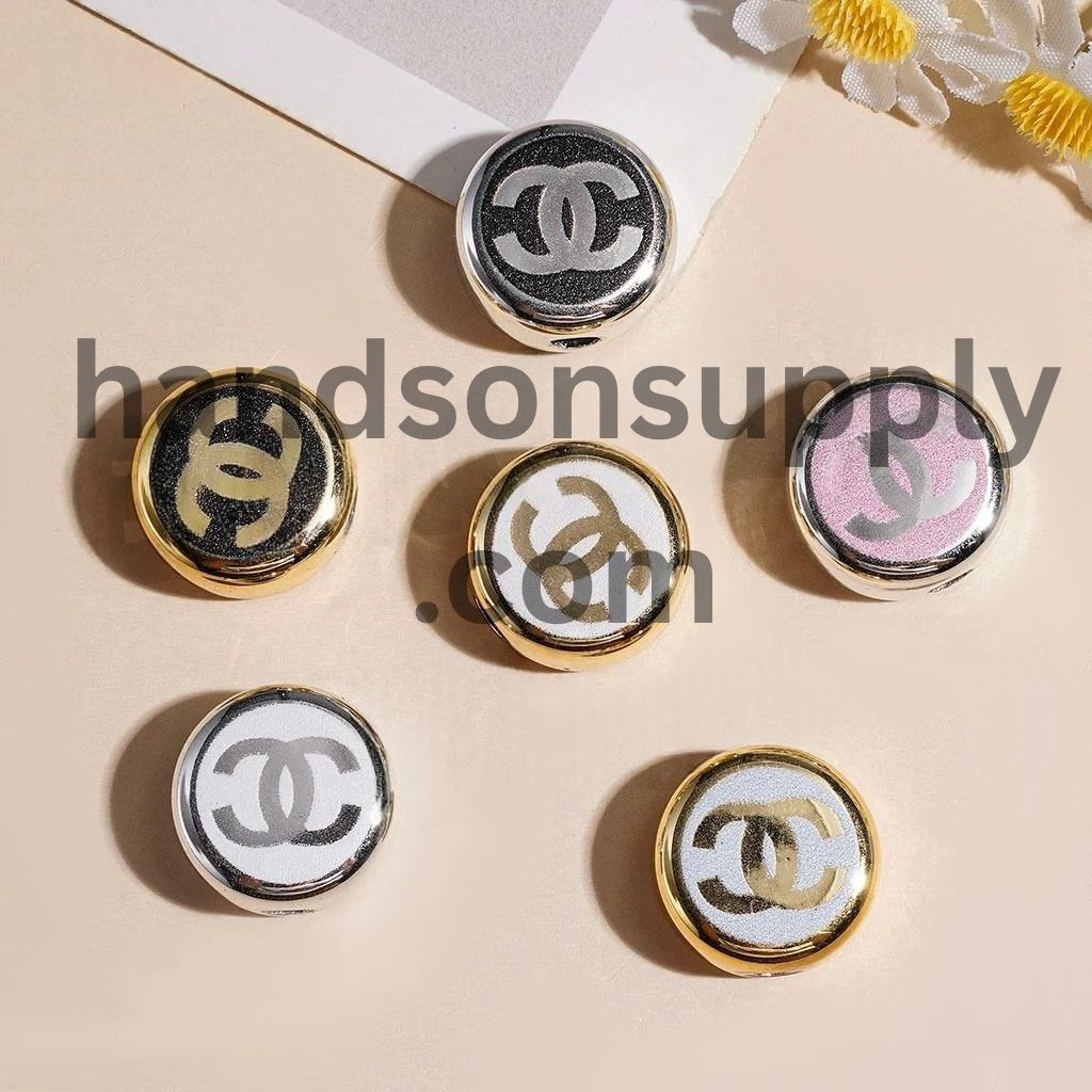 Elegant Silver & Gold Double C Pattern Flat Round Shape Acrylic Beads, 16MM, Multicolor Random Mix