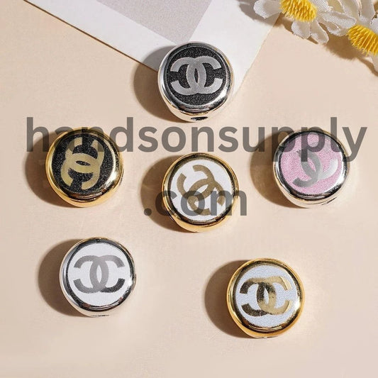 Elegant Silver & Gold Double C Pattern Flat Round Shape Acrylic Beads, 16MM, Multicolor Random Mix