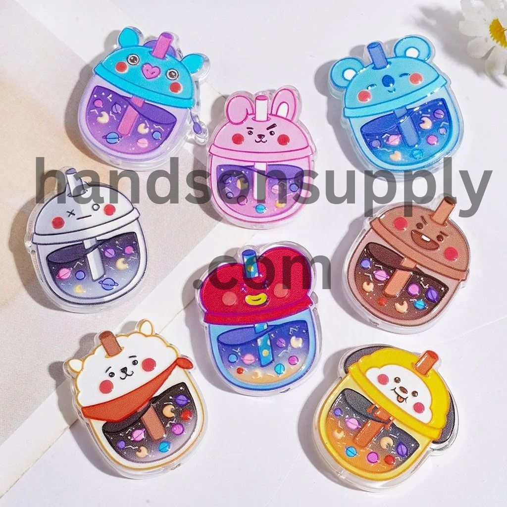 Playful Korean Boy Group Milk Tea Cup Space Style Acrylic Beads, 30MM, Random Mix