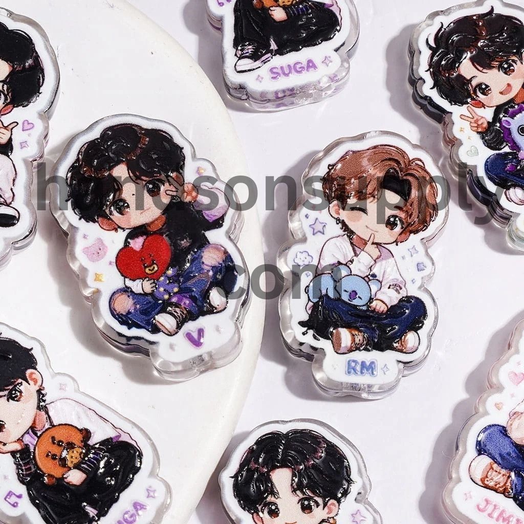 Cute Cookies and Korea Boy Group Black Purple Style Acrylic Beads, Semi-Clear, Random Mix