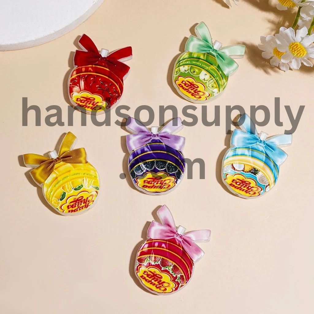 Playful Fruit Lollipop with Cute Mini Bowtie Acrylic Beads, 25*34MM, Multi-Color, Random Mix
