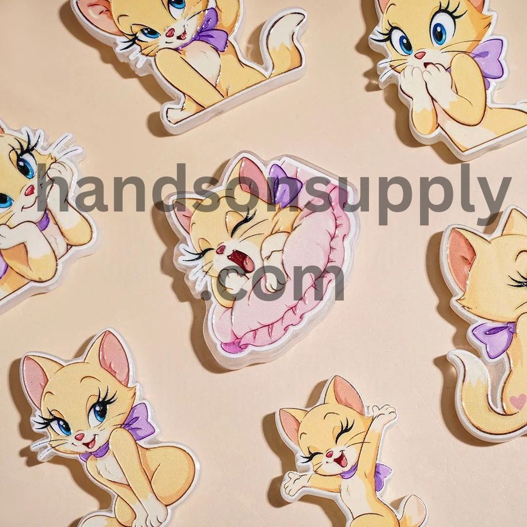 Stylish Cat Character Dressed with a Purple Bowtie Acrylic Beads, Random Mix