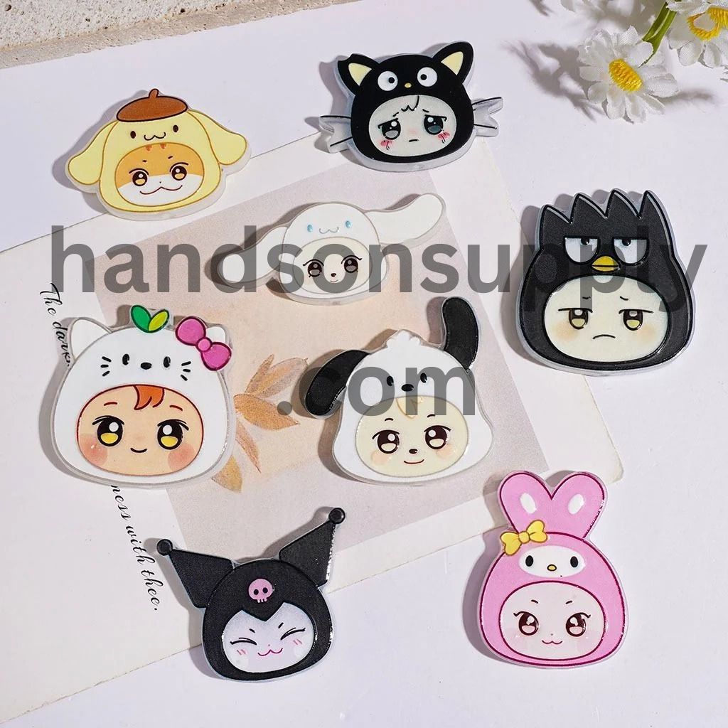 Charming Cartoon Face Portraits with Cute Animal Hats Acrylic Beads, Random Mix