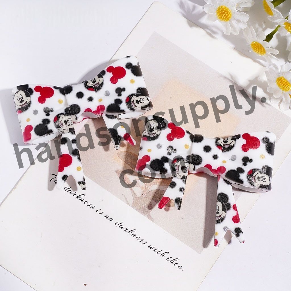 Charming Classic Mouse Character with Head Prints Soft Bowtie Shaped Silicone Focal Bead, 53*59MM