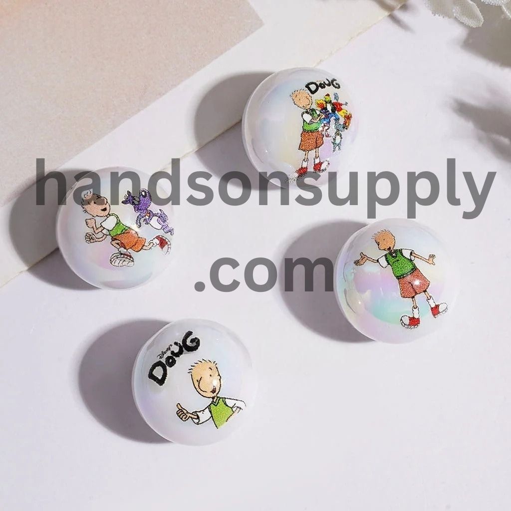 UV-Coated Charming Funny Boy Cartoon Printed Round Acrylic Beads & Bracelets, 16MM, Random Mix
