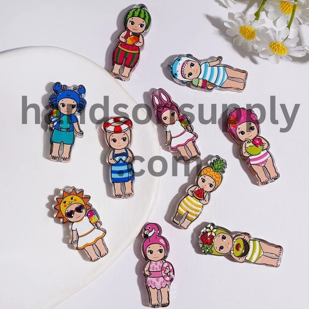 Adorable Angel Doll in Cute Bathing Outfit, Summer Vacation Theme Acrylic Beads, Random Mix