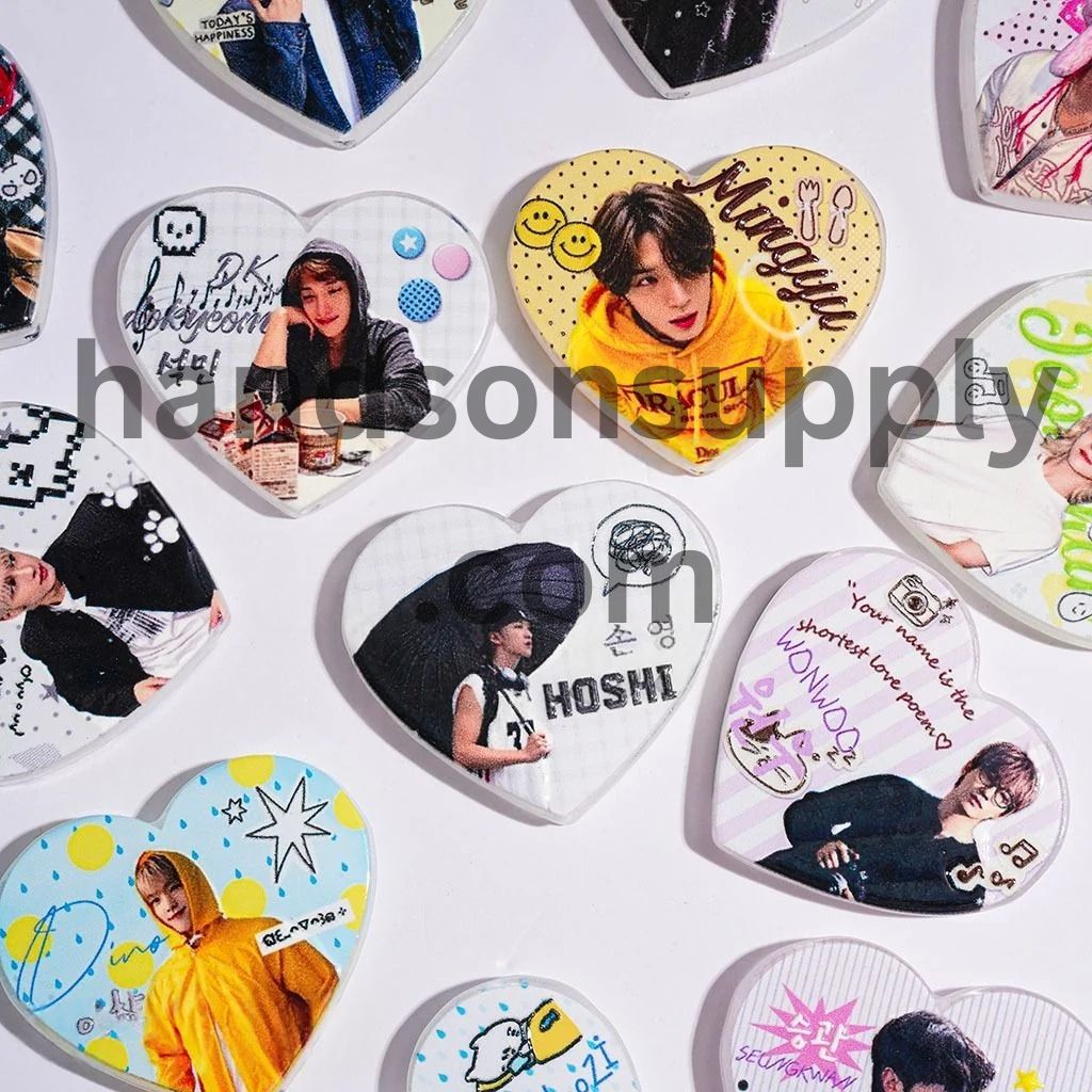 Cute Korean Boy Group Portrait Flat Heart-Shaped Acrylic Beads, 40*34MM, Random Mix