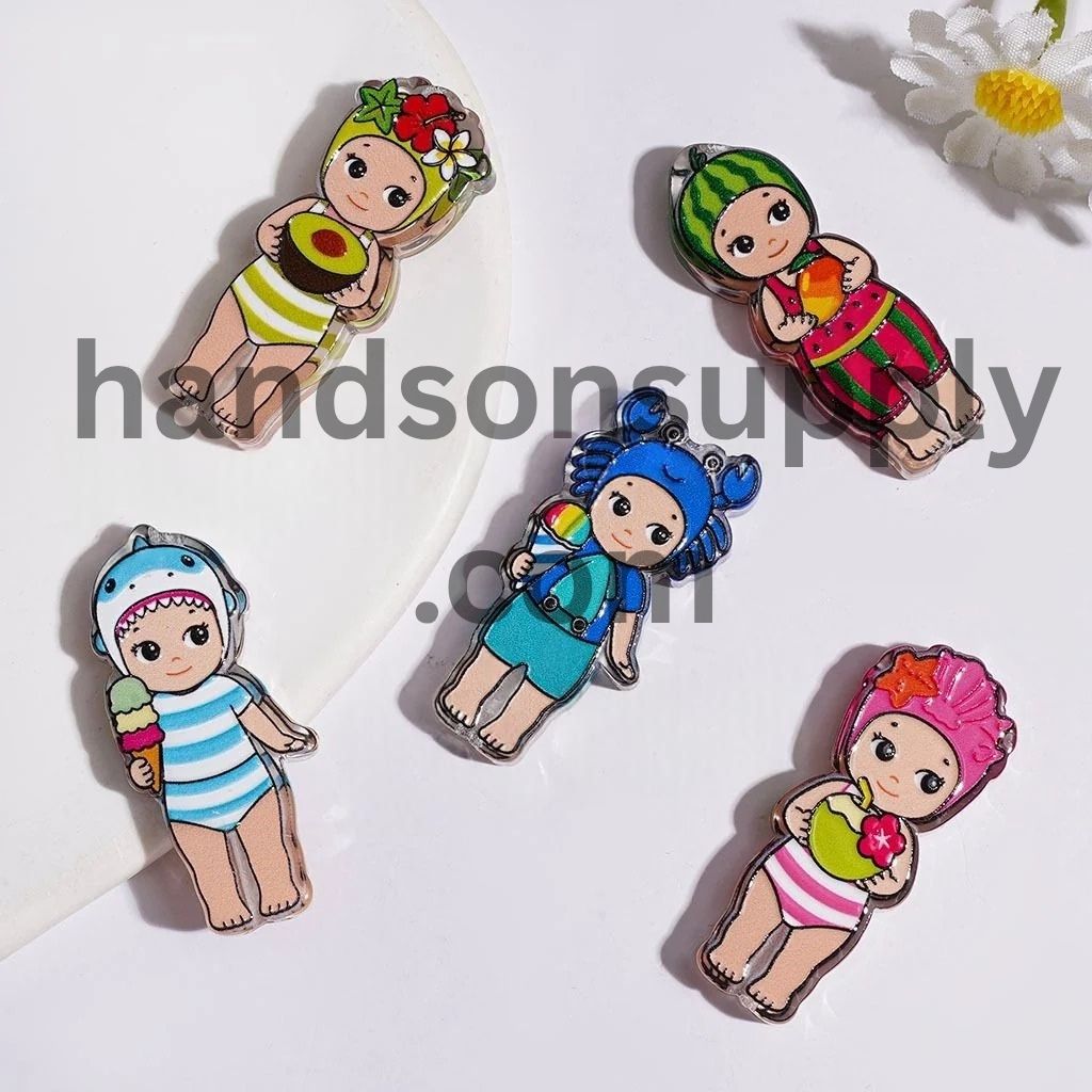 Adorable Angel Doll in Cute Bathing Outfit, Summer Vacation Theme Acrylic Beads, Random Mix