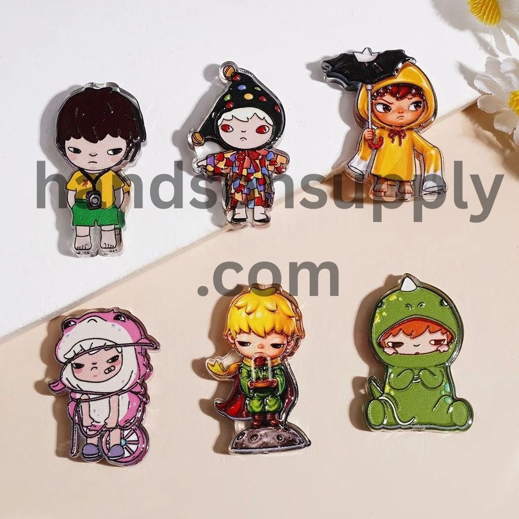 Adorable Handsome Cool Doll Character in Colorful Fantasy Animal, Prince & Hooded Costumes Acrylic Pendants, Random Mix