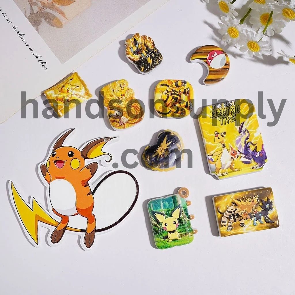 Playful Yellow Electric Monster Character Acrylic Beads & Pendants, Multicolor Random Mix