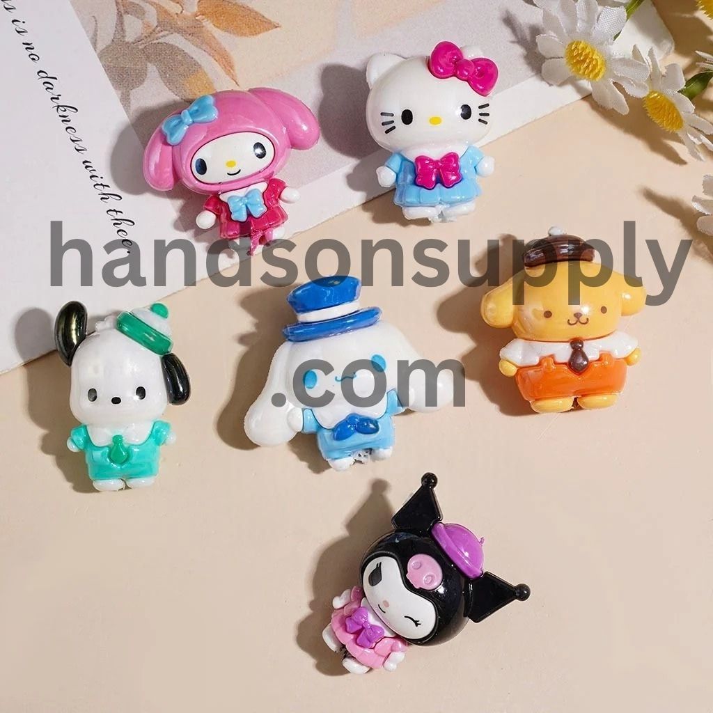 Cute Uniform-Wearing Dog, Cat & Girl Character Soft PVC Rubber Beads, Random Mix