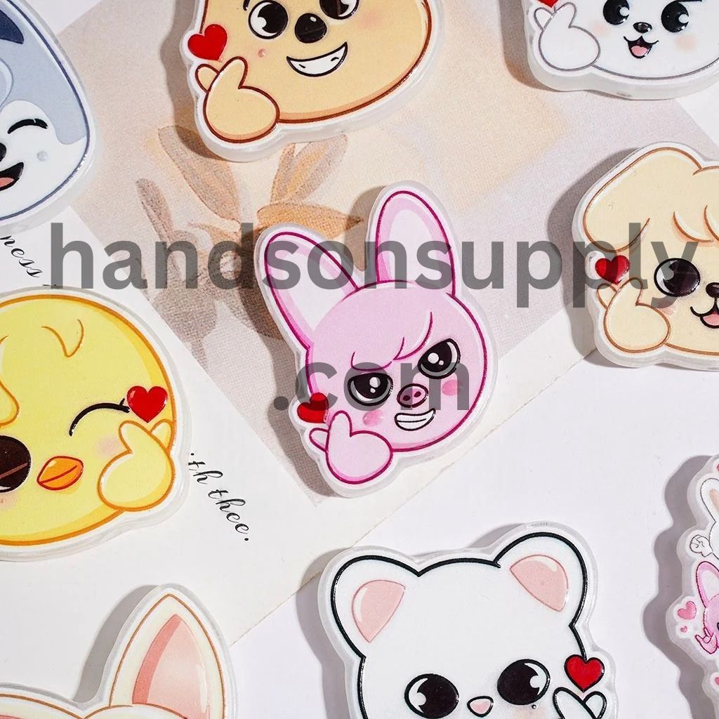 Charming Animal Characters with Heart-Hand Poses, Wolf, Rabbit, Chick & More Acrylic Beads, Random Mix