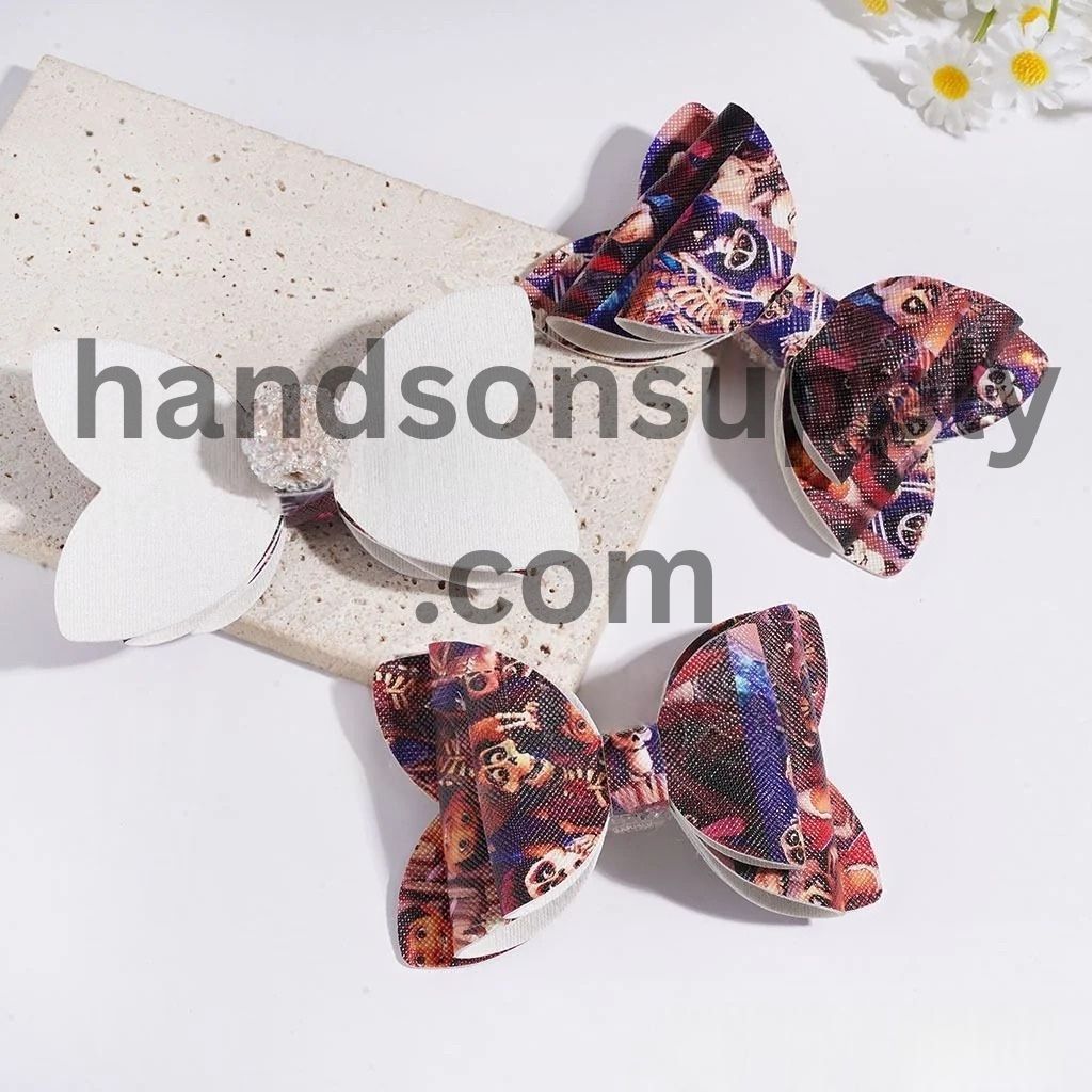 Gothic Day of the Dead Guitar Skull Boy Character Printed Fabric Bowtie with Sparkling Cone-Shaped AB Rhinestones, Clear Round Loop & Sugar Beads, 56*91MM