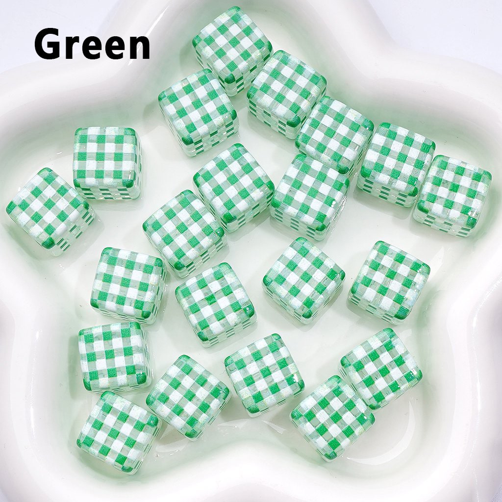 Pastel Checkered Cube Beads – Transparent Acrylic Squares, 14MM