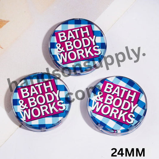Cute Rose Pink Square & Blue White Plaid Home Fragrance Style Acrylic Beads, Flat Round Shape, 24MM