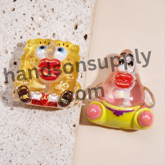 UV Coating Cute Yellow Sponge Cartoon Character with Clear Glossy Finish Acrylic Beads